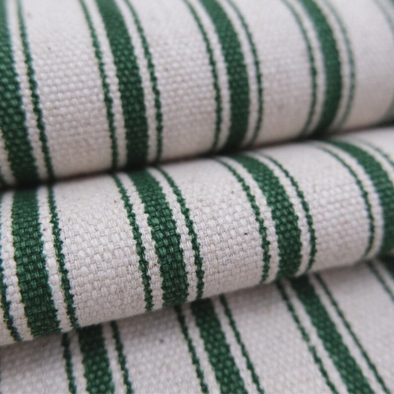 Tela de tapicería para sillas, color verde pino, con rayas finas, cortada a medida, estilo campestre francés, ideal para decoración del hogar. Tela vintage con rayas finas para debajo de los gabinetes. imagen 8
