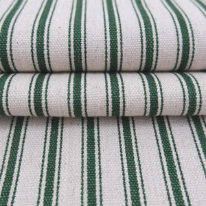 Tela de tapicería para sillas, color verde pino, con rayas finas, cortada a medida, estilo campestre francés, ideal para decoración del hogar. Tela vintage con rayas finas para debajo de los gabinetes. imagen 9