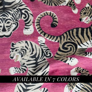 Pink Chenille Fabric Home Design Animal Print Tiger Motif Textile Interior Decor Project Idea Living Room Style Accent Furniture Piece image 1