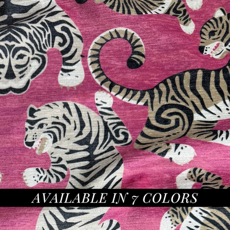 Pink Chenille Fabric Home Design Animal Print Tiger Motif Textile Interior Decor Project Idea Living Room Style Accent Furniture Piece image 1