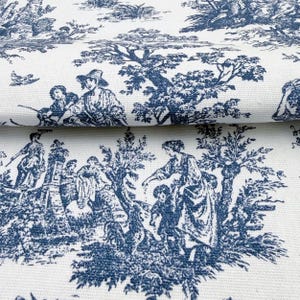 Cotton Toile Print Fabric by Yard Toile de Jouy Bedding Quilting Scenic Floral French Fabric for Sewing Cafe Curtain Historical Print Fabric Dark Blue