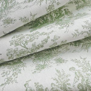 Sage Toile Fabric Light Green Gingham Cotton Pinstripe Soft Green Complementary Print Cottagecore Textile Kitchen Decor Curtain Tablecloth Toile