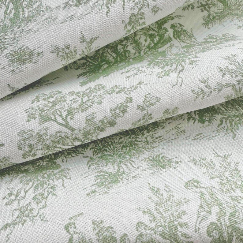 Sage Toile Fabric Light Green Gingham Cotton Pinstripe Soft Green Complementary Print Cottagecore Textile Kitchen Decor Curtain Tablecloth Toile