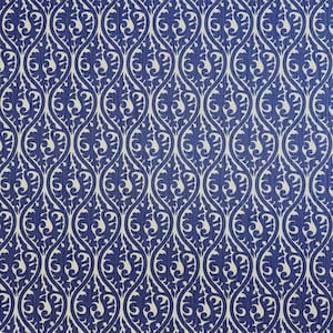 a repeating pattern of blue and white swirls and leaves, creating a visually striking and intricate design.