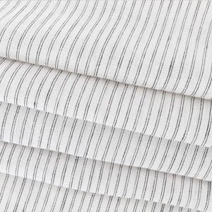 Minimalist Striped Linen Black Stripe Fabric Airy Linen Drapery Thin Stripe Fabric Textured Double Pinstripe Creamy White Design Small Line
