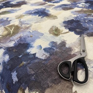 Blue Watercolor Floral Print by the Yard Designer Abstract Prussian Material Drapery and Curtain Fabric Table Linen Home Decor Cushion Cover 画像 5