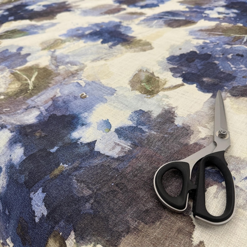 Blue Watercolor Floral Print by the Yard Designer Abstract Prussian Material Drapery and Curtain Fabric Table Linen Home Decor Cushion Cover 画像 5