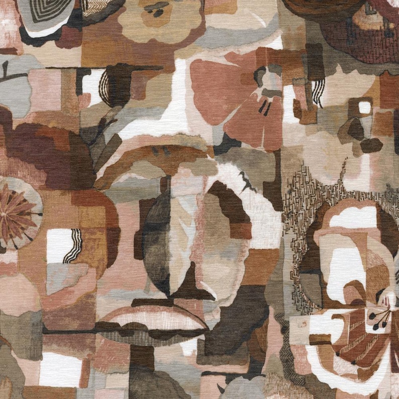 Terracotta Upholstery Fabric Designer Mid Century Modern Textile Abstract Floral Home Decor Accent Chenille MCM Geometric Architecture Style image 9