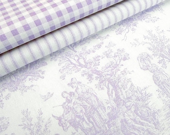 Lavender Toile Coordinating Fabric Bundle French Country Cotton Set Pastel Purple Gingham Lilac Pinstripe Print for Sewing Cottagecore Style