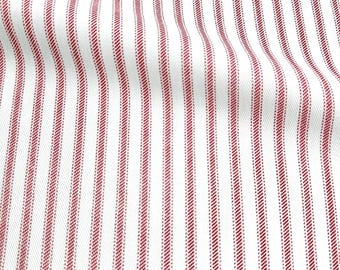 Tela de algodón a rayas rojas cortada a medida. Sarga clásica a rayas rojas y blancas para proyectos de costura en casa. Camino de mesa a rayas finas. Confección de cojines.