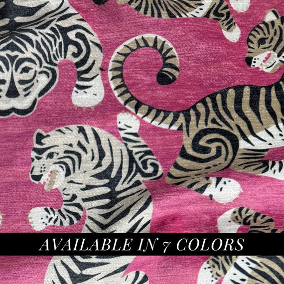 Pink Chenille Fabric Home Design Animal Print Tiger Motif Textile Interior Decor Project Idea Living Room Style Accent Furniture Piece