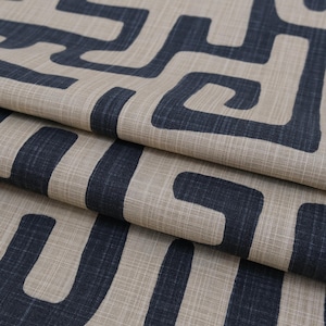 Tribal Maze Fabric by Yard Graphic Black Tan Abstract Print Slub Canvas Material for Pillow Cover Curtain Panel Wall Decor Accent Textile image 1