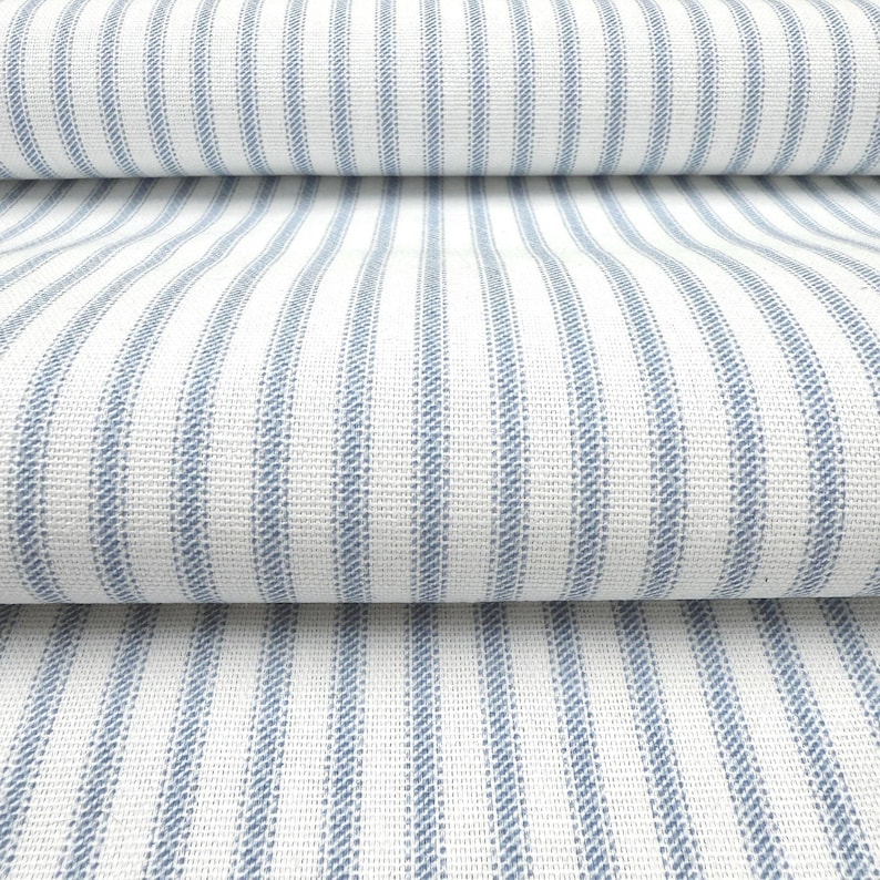 Powder Blue Toile Fabric Mini Checkered Pastel Blue Stripe French Country Matching Fabric Retro Baby Shower Decor Shabby Chic Sewing Gift Stripe