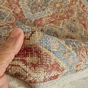 Faux Vintage Rug Fabric Durable Upholstery Fabric Polyester Rayon Blend Heavy Weight Fabric Intricate Pattern Textile Upcycled Furniture Projects Decorative Textile Chenille Type Fabric