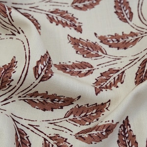 Deep Red Leaf Fabric Maroon Leafy Vine Block Print Burgundy Botanical Pattern Bedding Yardage Window Drapery Fabric Transitional Home Decor