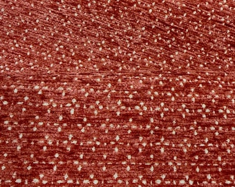 Rust Chenille Fabric Small Scale Cut Velvet Yardage Burnt Sienna Flower Motif Upholstery Fabric Paprika Home Decor Designer Soft Furnishing