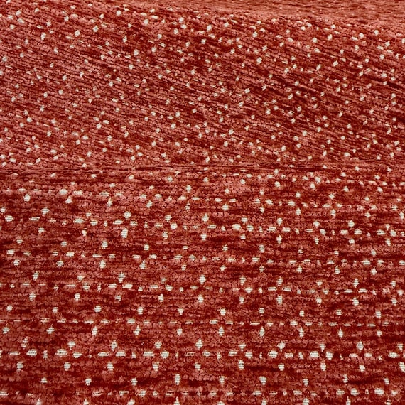 Rust Chenille Fabric Small Scale Cut Velvet Yardage Burnt Sienna Flower Motif Upholstery Fabric Paprika Home Decor Designer Soft Furnishing
