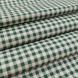 Tessuto di cotone a quadretti verdi, tessuto a quadri piccoli, stile country cottagecore, stile fattoria, tenda, tovaglia, abbigliamento, tappezzeria, tessile