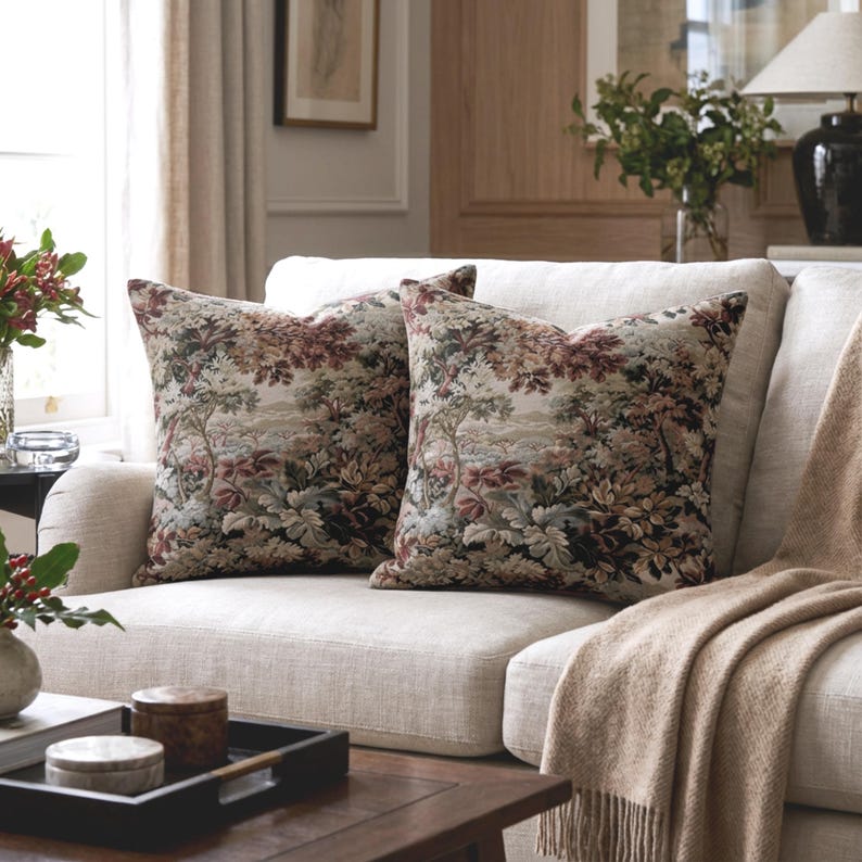 Tapestry Upholstery Fabric by the Yard Verdure Foliage Scenic Woven Textile Heavyweight Jacquard Antique Style Woodrose Sofa Chair Drapery image 3