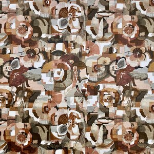 Terracotta Upholstery Fabric Designer Mid Century Modern Textile Abstract Floral Home Decor Accent Chenille MCM Geometric Architecture Style image 5