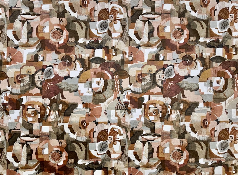 Terracotta Upholstery Fabric Designer Mid Century Modern Textile Abstract Floral Home Decor Accent Chenille MCM Geometric Architecture Style image 5