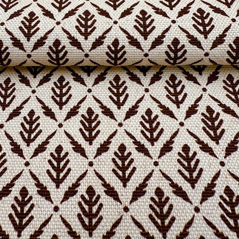 Diamond Motif Fabric by Yard Brown Botanical Cotton for Upholstery Drapery Textile Small Scale Pattern Home Decor Material Curtain Sewing image 10