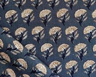Blue Small Print Fabric Slate Blue All Over Floral Blockprint Textile Mini Flower Linen Vintage Style Designer Cotton Blue Floral Pattern