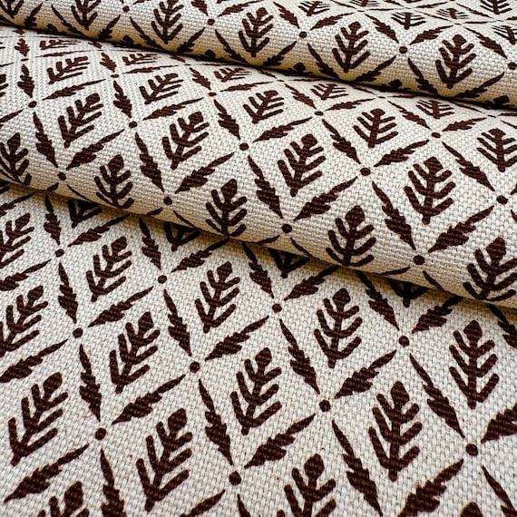 Diamond Motif Fabric by Yard Brown Botanical Cotton for Upholstery Drapery Textile Small Scale Pattern Home Decor Material Curtain Sewing
