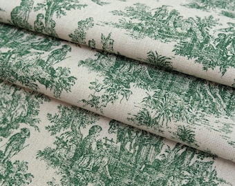 Green Toile Cotton Fabric Pastoral Landscape Fabric French Provincial Style Upholstery Weight Home Decorating Accent Textile Yard