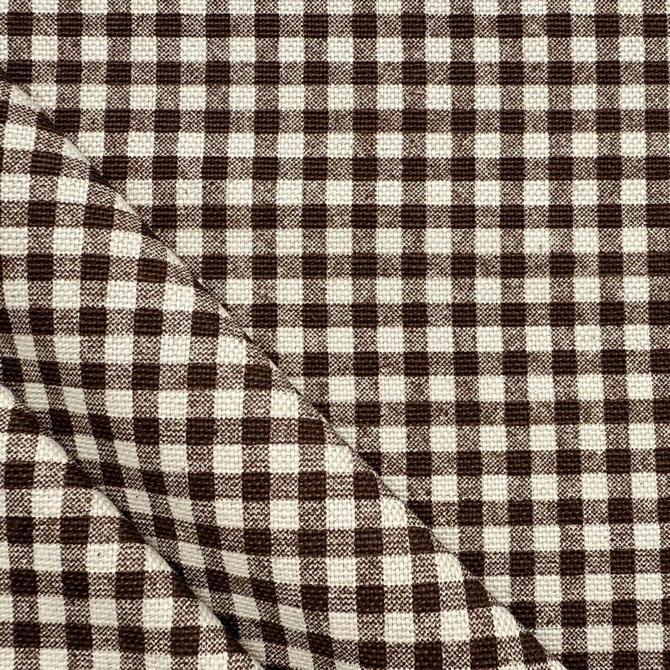 Warm Brown Gingham Check Fabric Rustic Kitchen Fabric Vintage Look ...