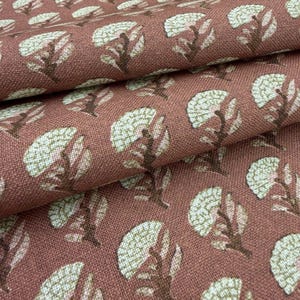 Rust Floral Linen Blend Fabric By Yard Vintage Inspired Flower Print Multi Use Textile French Country Drapery Home Decor Sewing Material