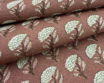 Rust Floral Linen Blend Fabric By Yard Vintage Inspired Flower Print Multi Use Textile French Country Drapery Home Decor Sewing Material