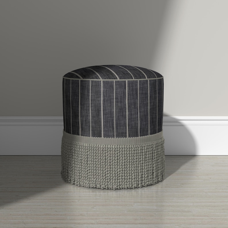 Charcoal Stripe Cotton Linen Blend Fabric Dark Gray Masculine Home Decor Textile Minimalist Stripe Decor Fabric Entryway Bench Upholstery image 7
