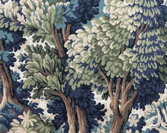 Tela de tapiz de bosque, yardas, estampado de bosque verde, algodón marrón, ilustración de árbol, estilo cottagecore, regalo textil, tapicería para cabecero de cama Sewist
