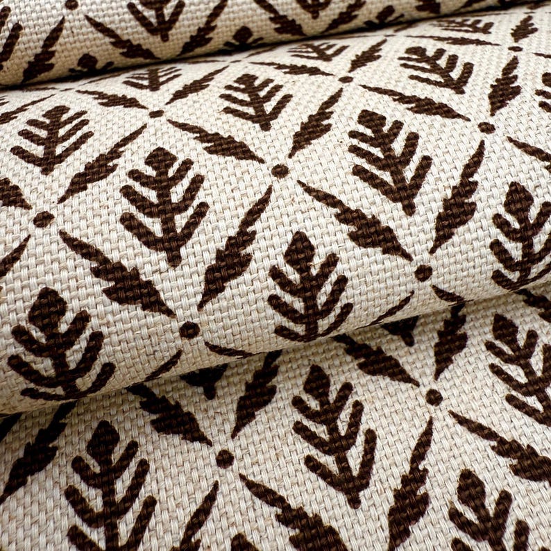 Diamond Motif Fabric by Yard Brown Botanical Cotton for Upholstery Drapery Textile Small Scale Pattern Home Decor Material Curtain Sewing image 8