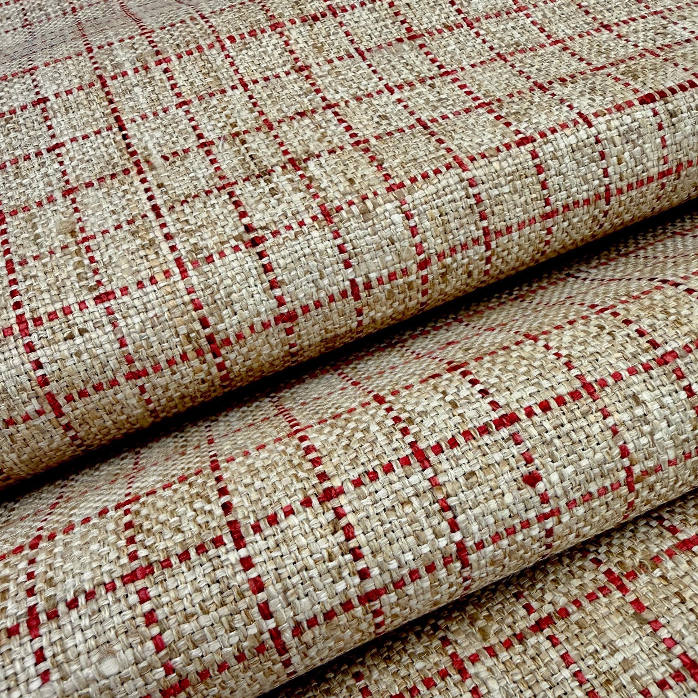 Red Windowpane Fabric Small Scale Taupe Check Woven Upholstery Textile ...