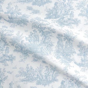 Blue Toile Fabric French Provincial Craft Making Material Scenic Vintage Style DIY Sewing for Home Projects Custom Special Gift Wrap Idea