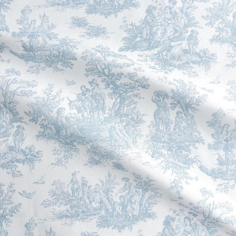 Blue Toile Fabric French Provincial Craft Making Material Scenic Vintage Style DIY Sewing for Home Projects Custom Special Gift Wrap Idea