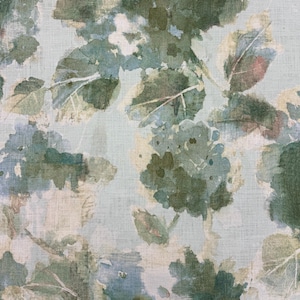 Abstract Botanical Green Floral Print by the Yard Watercolor Cotton Fabric Upholstery Curtain Material for Interior Design and Home Decor