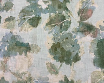 Abstract Botanical Green Floral Print by the Yard Watercolor Cotton Fabric Upholstery Curtain Material for Interior Design and Home Decor