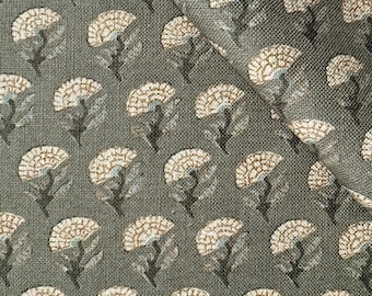 Small Scale Floral Block Print Sage Fabric Botanical Motif Patterned Textile Earthy Green Drapery Fabric Yardage Natural Home Decor Project