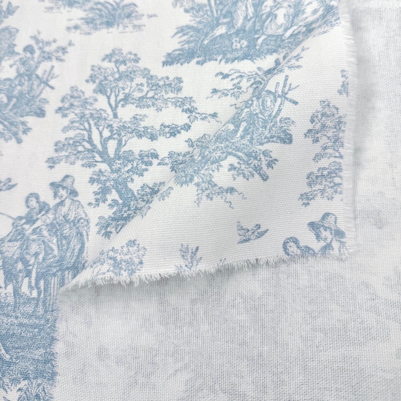 Powder Blue Toile Fabric Mini Checkered Pastel Blue Stripe French Country Matching Fabric Retro Baby Shower Decor Shabby Chic Sewing Gift bild 11