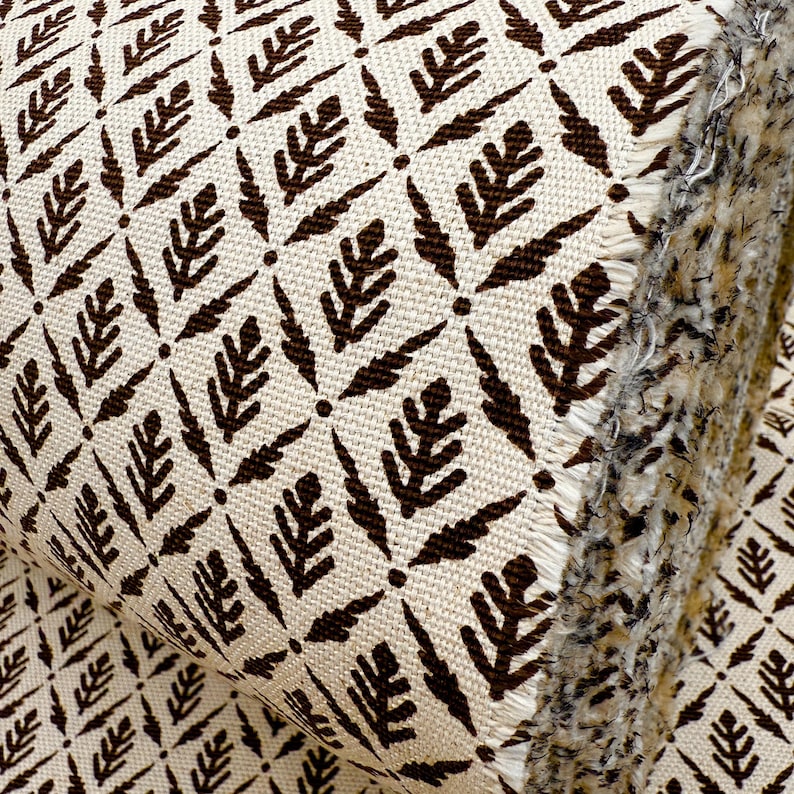 Diamond Motif Fabric by Yard Brown Botanical Cotton for Upholstery Drapery Textile Small Scale Pattern Home Decor Material Curtain Sewing image 9