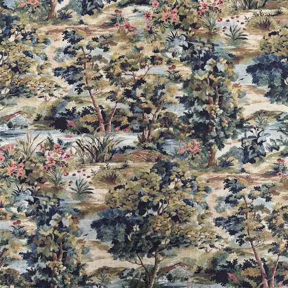 Scenic Landscape Fabric by Yard Large Scale European Forest Print Designer Home Decor Upholstery Drapery Window Treatment Interior Textile