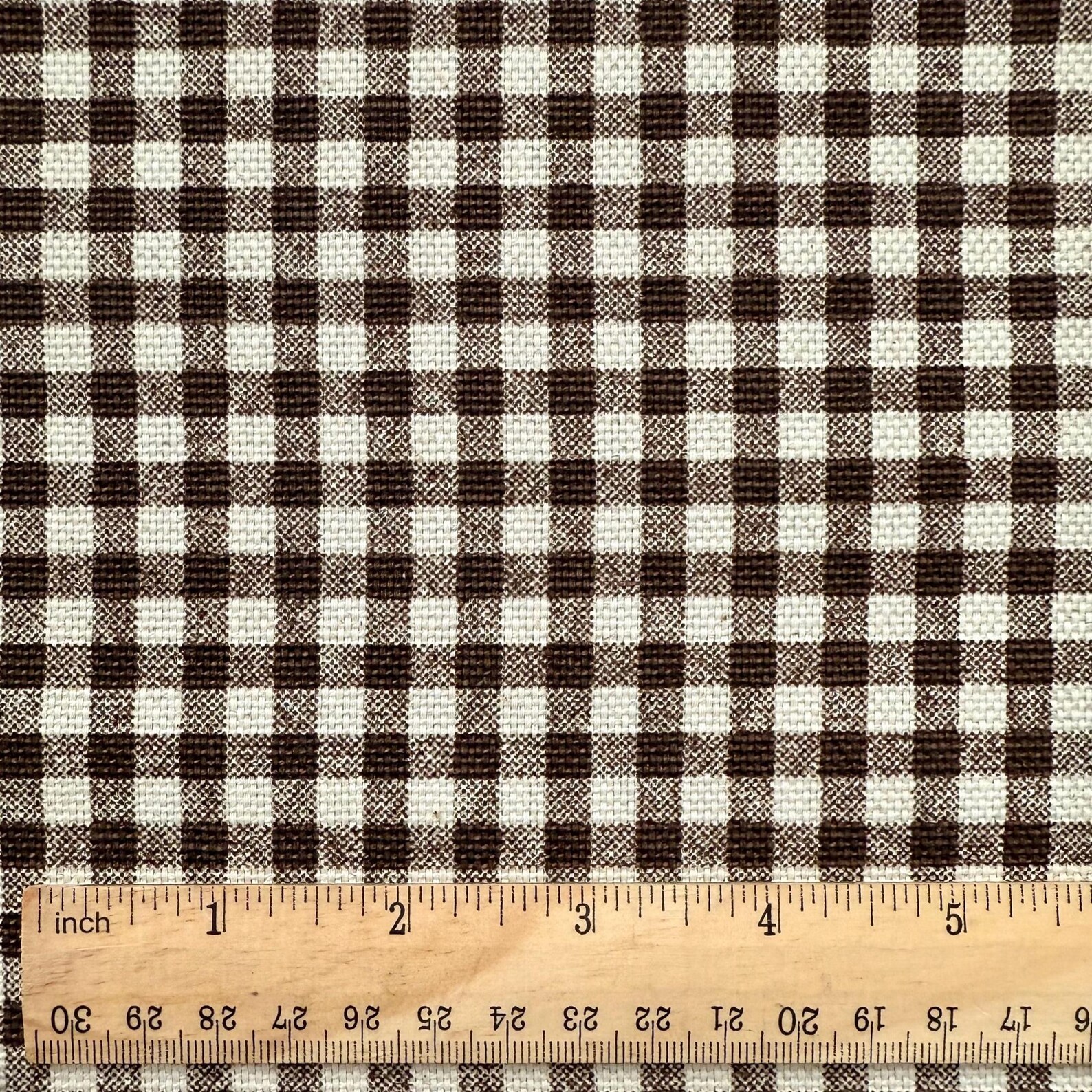 Warm Brown Gingham Check Fabric Rustic Kitchen Fabric Vintage Look ...