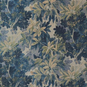 Blue Leaves Pattern Fabric Verdant Print Designer Textile Medieval Inspired Fabric Furniture Upholstery Material Distressed Vintage Finish image 5