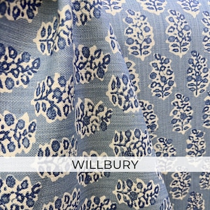 French Blue Botanical Fabric by the Yard Chateaucore Linen Look Cotton Slub Cream Floral Upholstery Drapery English Garden Home Decor Willbury – Stylized Tree