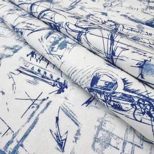 Nautical Fabric by Yard Blue and White Boat Map Fabric Coastal Upholstery Fabric Vintage Marine Compass Fabric for Pillows Drapes Decor image 5