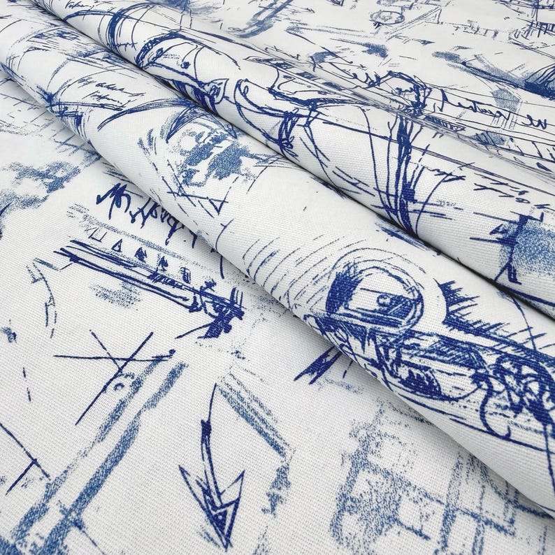 Nautical Fabric by Yard Blue and White Boat Map Fabric Coastal Upholstery Fabric Vintage Marine Compass Fabric for Pillows Drapes Decor image 5