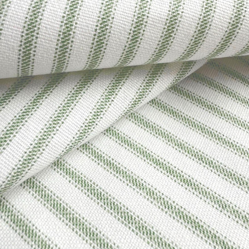 Sage Toile Fabric Light Green Gingham Cotton Pinstripe Soft Green Complementary Print Cottagecore Textile Kitchen Decor Curtain Tablecloth Stripe